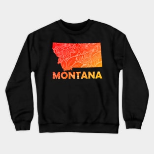 Colorful mandala art map of Montana with text in red and orange Crewneck Sweatshirt